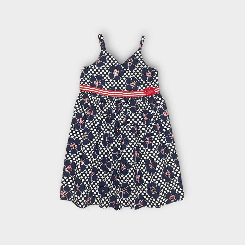 Gymboree Vintage 2003 Candy Apple Line Blue & White Floral Pattern Dress